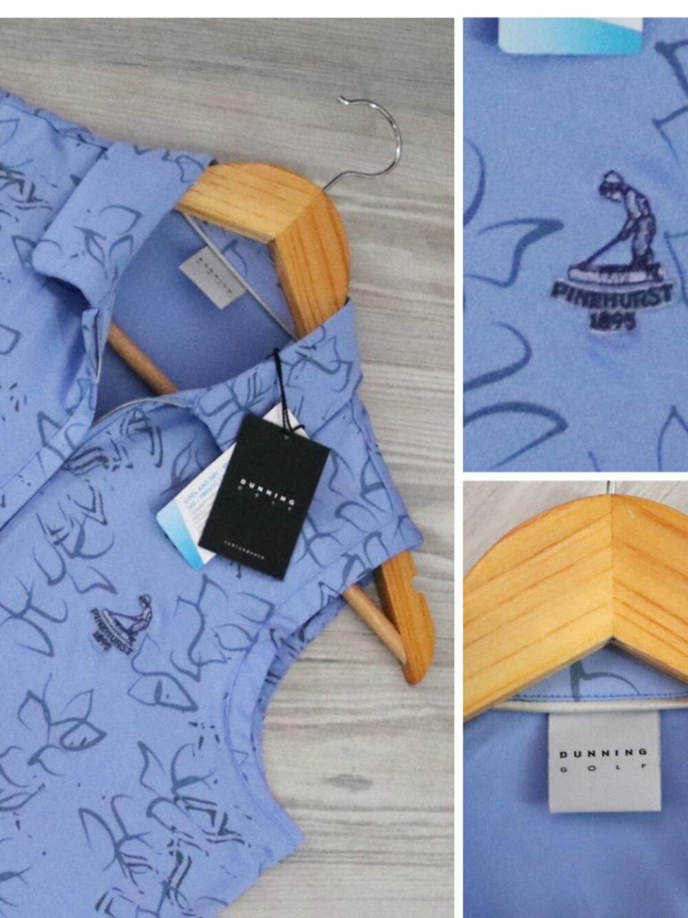 Pinehurst Women All Over Print Dunning Golf Azure Sleeveless Polo Zip Shirt Sz M